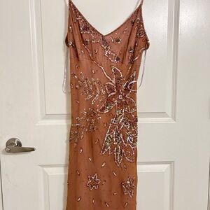 MARINA Sequin Embellished Midi Dress in Brown